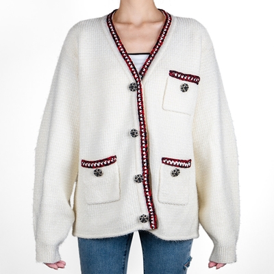 SELF-PORTRAIT 亮面混紗撞色邊針織衣