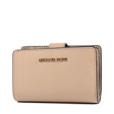 MICHAEL KORS 金字LOGO素面防刮皮革釦式中夾-駝色