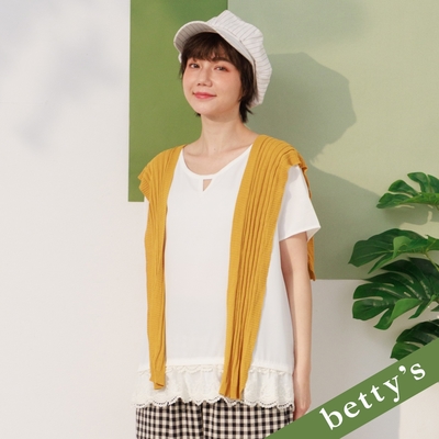 betty’s貝蒂思　三角簍空領口蕾絲拼接上衣(白色)