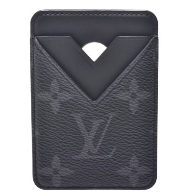LOUIS VUITTON路易威登 LV M12602 經典Monogram Eclipse帆布牛皮襯裡MagSafe卡夾(黑灰色)