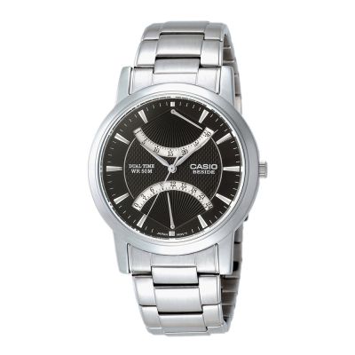 CASIO BESIDE系列 時尚紳士彈跳男錶-圓型-銀X黑-BEM-109D-1AVDF