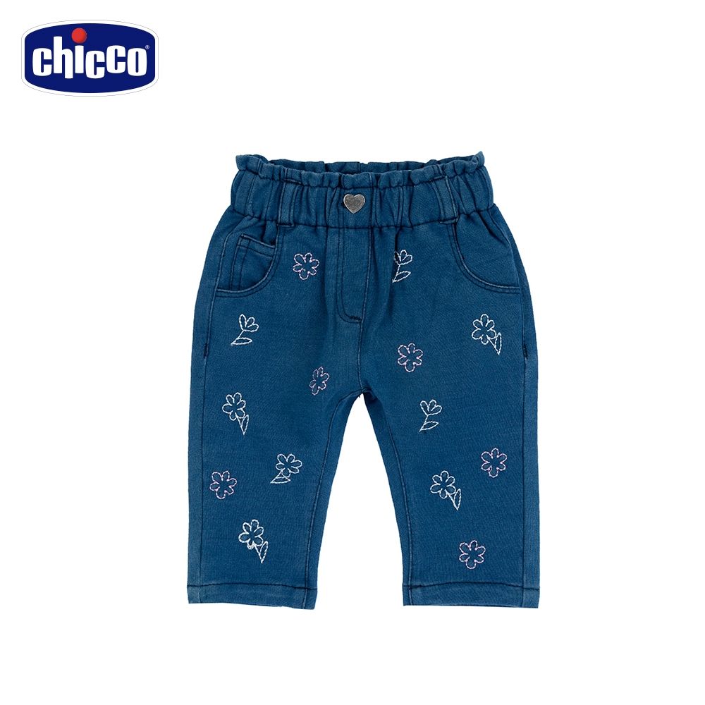 chicco官方直營-航海故事-滿版花朵刺繡牛仔長褲