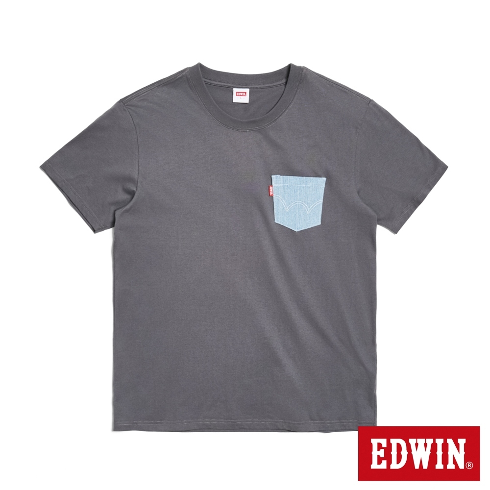 EDWIN 男裝 口袋牛仔製程短袖T恤-中灰色