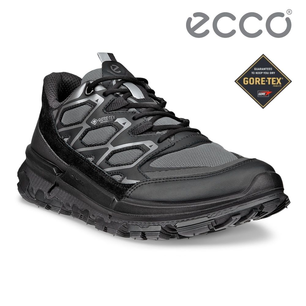 ECCO BIOM 2.2 TRL W 蹤跡健步經典織物皮革防水休閒鞋 女鞋 黑色/鐵灰色