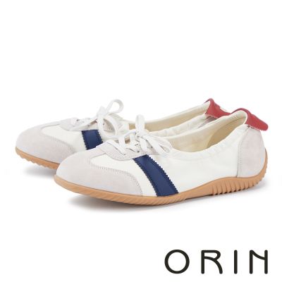 ORIN 甜美芭蕾風萊卡拼接牛皮休閒鞋 米色