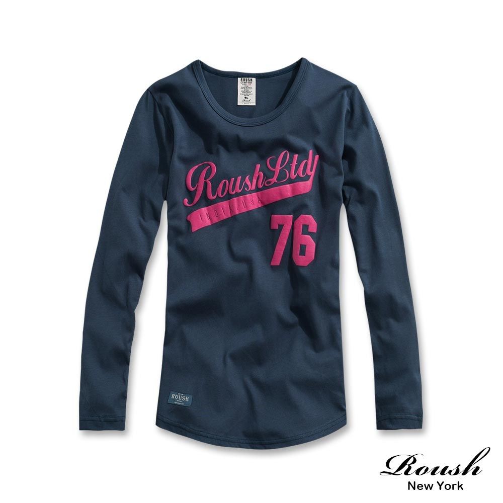 Roush 女生#76立體膠印柔棉長Tee(2511538) (灰藍)