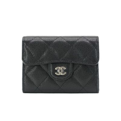 Chanel 香奈兒 粒紋牛皮淡金釦雙層卡包/零錢包(AP0220-黑)