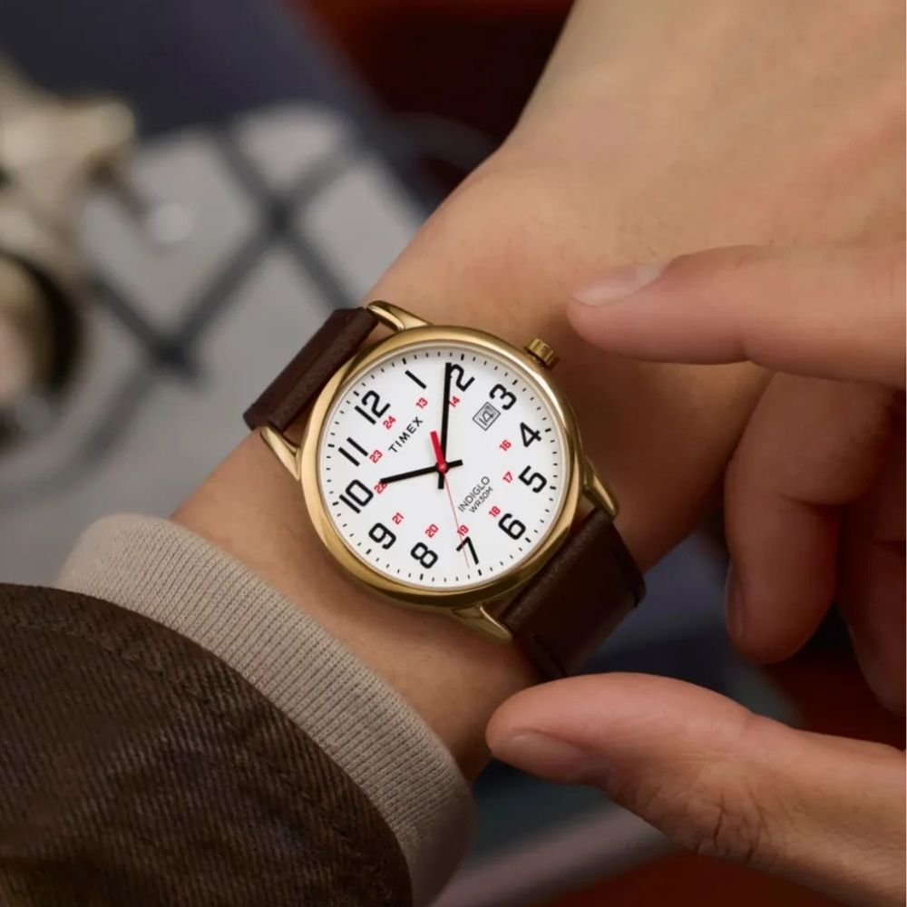 TIMEX 天美時 Easy Reader 38 毫米 經典簡約 皮革錶帶手錶(金 TXTW2Y12700)