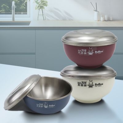 豆豆316不鏽鋼隔熱碗-不鏽鋼蓋-14cm-3入