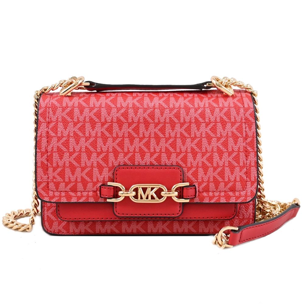 MICHAEL KORS HEATHER 金屬LOGO印花翻蓋斜背鍊包(紅)