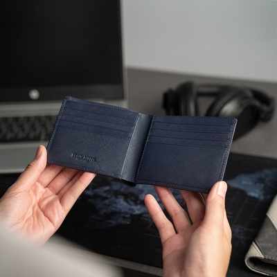 【BRAUN BUFFEL 德國小金牛】台灣總代理 尚恩A 8卡男夾 (網路限定)-藍色/ BF354-313-NY