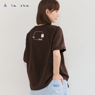 a la sha LOGO框繡花涼感創意T