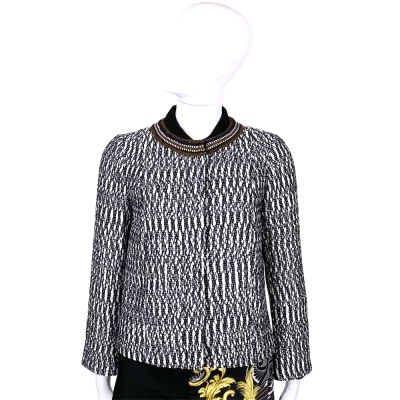 TORY BURCH MARBLED TWEED 大理石紋路設計外套(黑x藍x白)