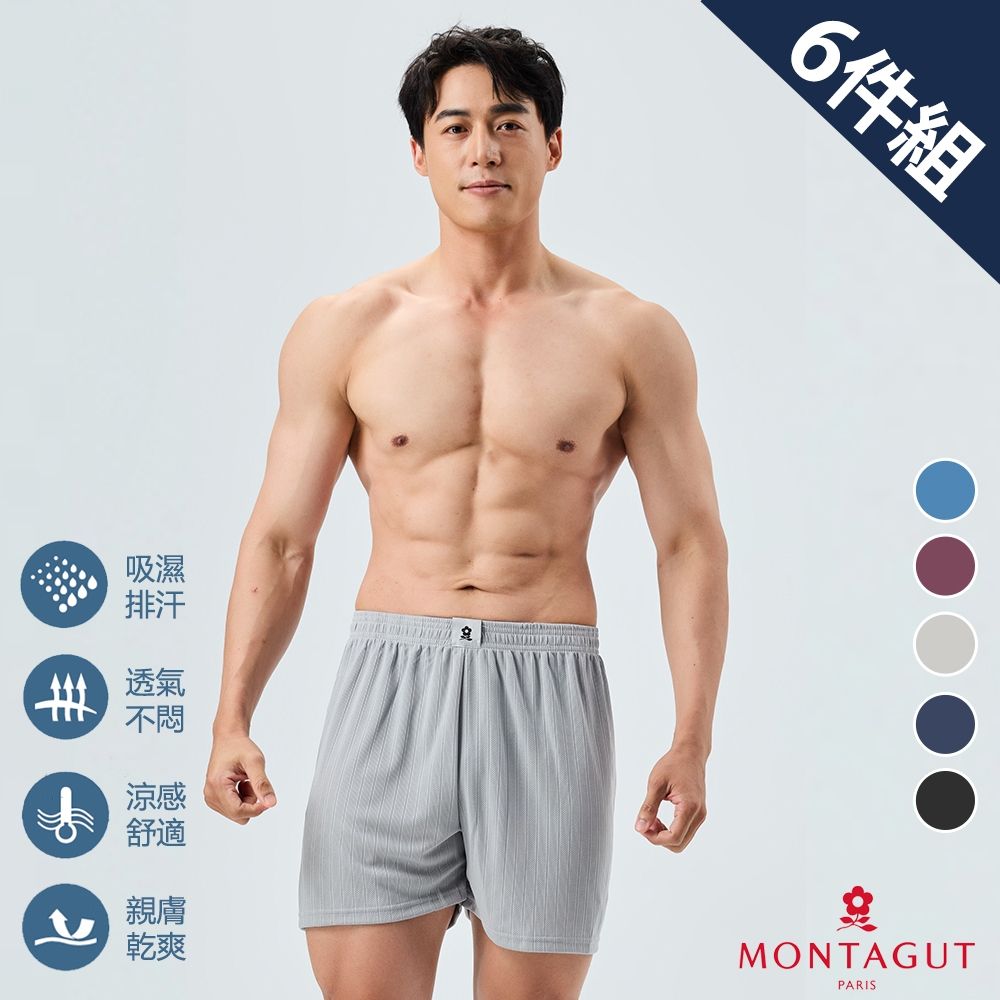 MONTAGUT夢特嬌 金典速乾透氣寬版平口褲-6件組 (淺灰)