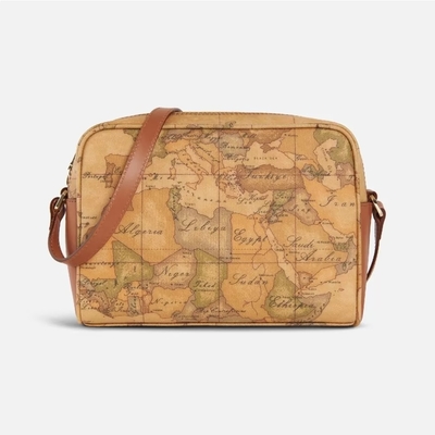 Alviero Martini 義大利地圖包 經典款四方側揹包 地圖黃