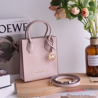 MICHAEL KORS MERCER 經典MK荔枝皮革迷你兩用手提包/紙袋包(粉)