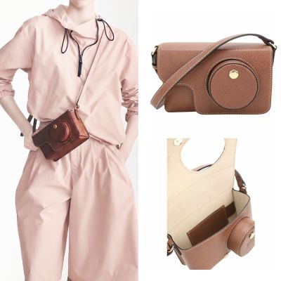 LONGCHAMP EPURE 壓紋牛皮 肩斜背相機包(XS/棕色)