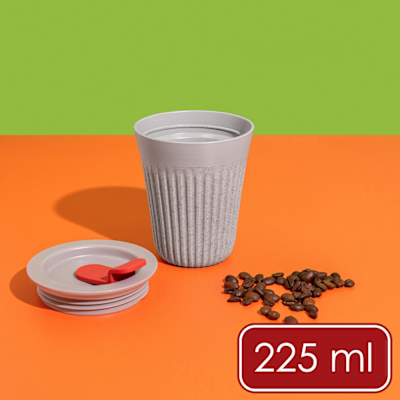 《La Cafetiere》英國 TheBeanie環保隨行杯-紅蓋迷霧灰225ml-- 可微波杯 隨身咖啡杯 隨身水壺 直飲杯 環保杯