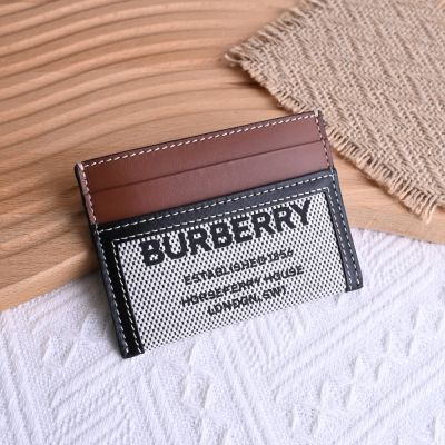 BURBERRY 巴寶莉 SANDON 品牌經典LOGO牛皮飾邊簡易隨身卡夾(咖邊)