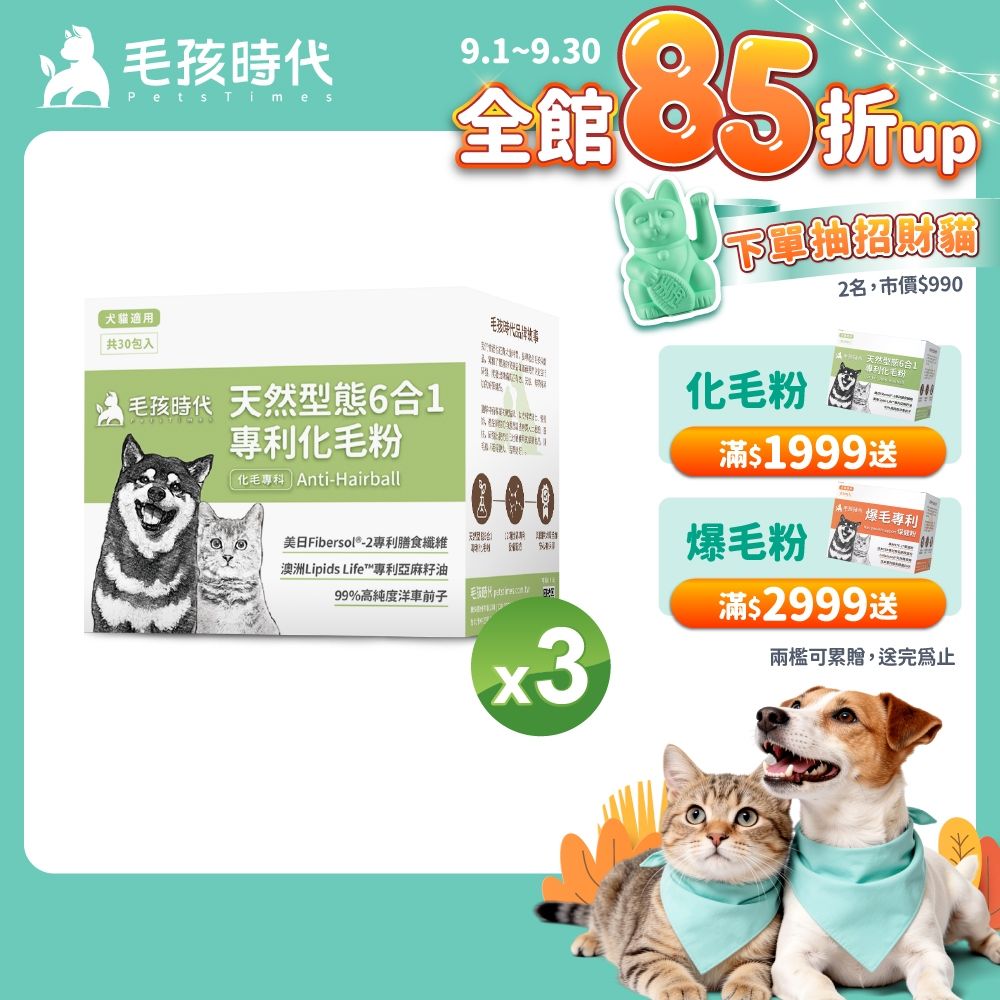 【毛孩時代】天然型態6合1專利化毛粉x3盒(貓狗保健品 貓化毛排毛保健品)