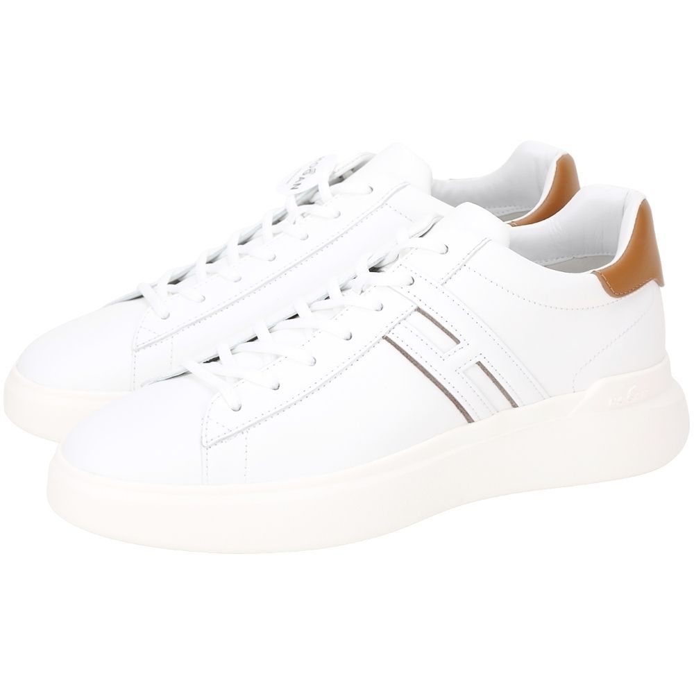 HOGAN H-Stripes 餅乾鞋 / 86er / H641/ H580休閒鞋-多款可選 (H580 H字母縫線棕尾牛皮男鞋-白色)
