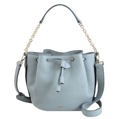 BALLY BALLM 金屬LOGO牛皮束口迷你兩用水桶包(極地藍)