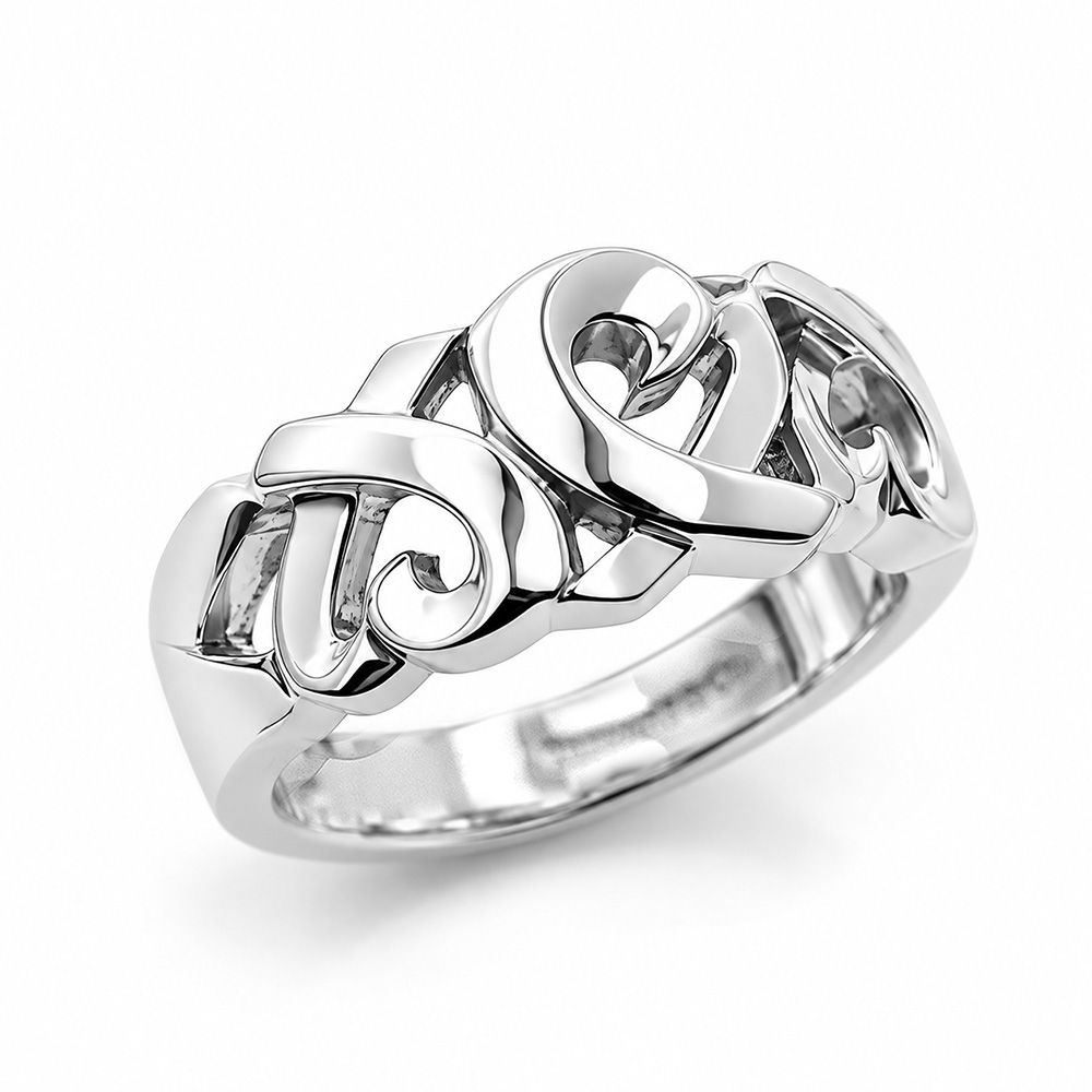 (95成新) Tiffany&Co. 蒂芙尼 Loving Heart 3連心925純銀戒指