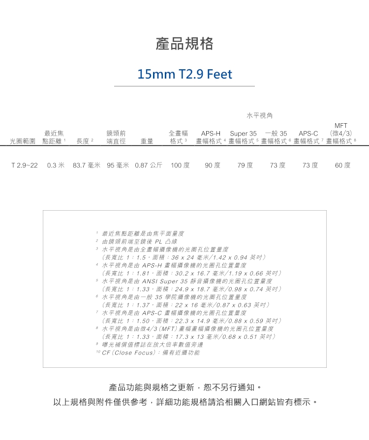 ZEISS蔡司 CP.3 15mm T2.9 Feet - 詳情2