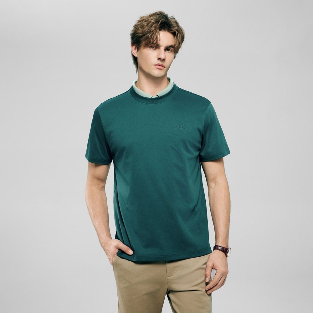 GIORDANO 男裝細緻抗皺修身素色短袖T恤 Liquid Touch系列【多色任選】 (57 落葉松綠)