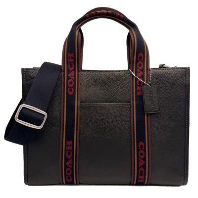 COACH 素面牛皮手提/斜背兩用琴譜大方包(黑)