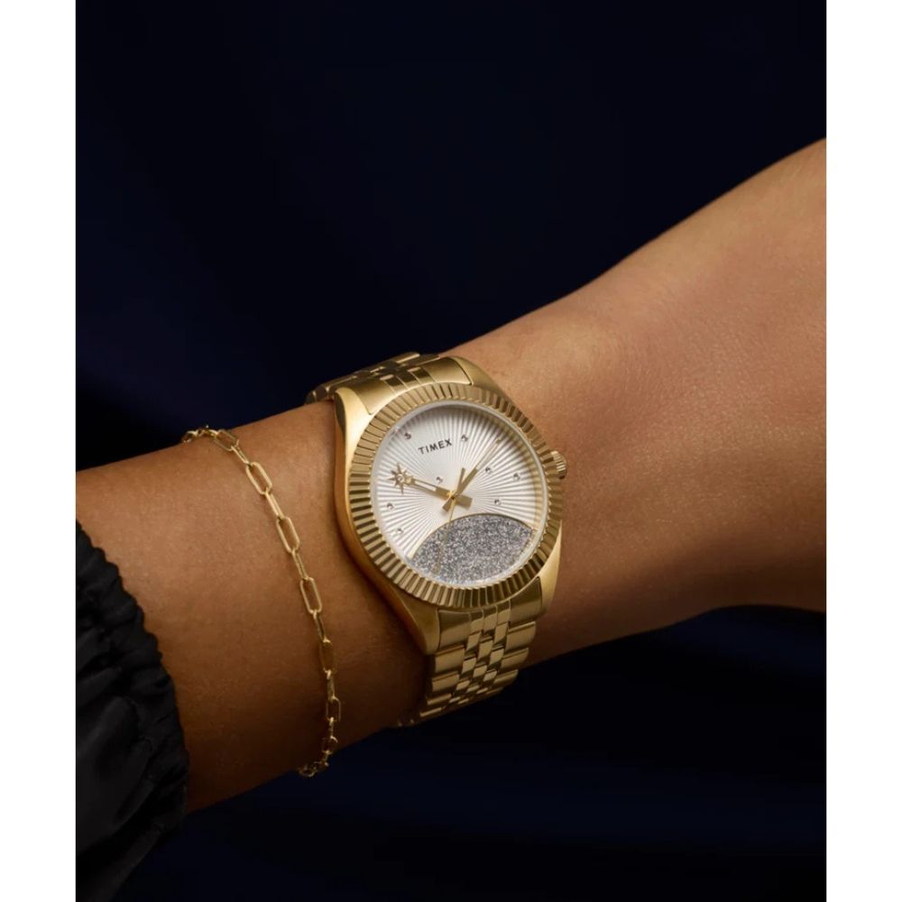 TIMEX 天美時 Legacy 36 毫米 閃耀夜空 精鑲水晶 不鏽鋼錶帶腕錶(TXTW2Y20300)