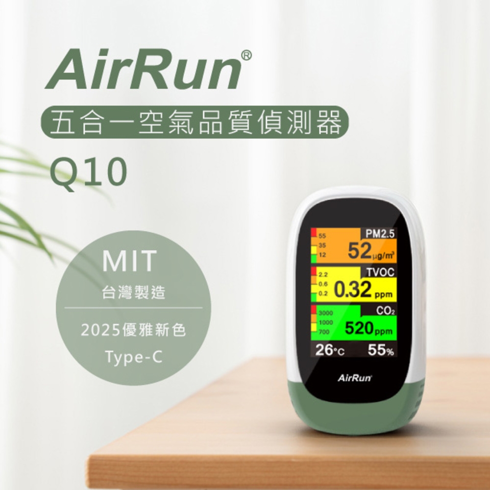 AirRun Q10 五合一空氣品質偵測器2025年 Type C版