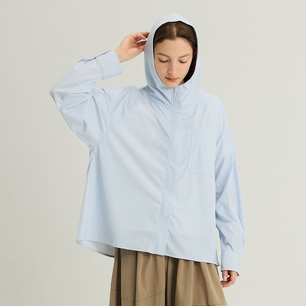 元動力 輕盈涼感彈力防曬連帽外套(淺藍；S-L) (淺藍)