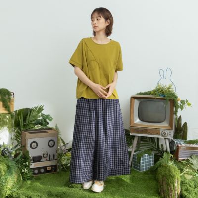 【MOSS CLUB】內抽繩純棉反摺寬褲 藍 白