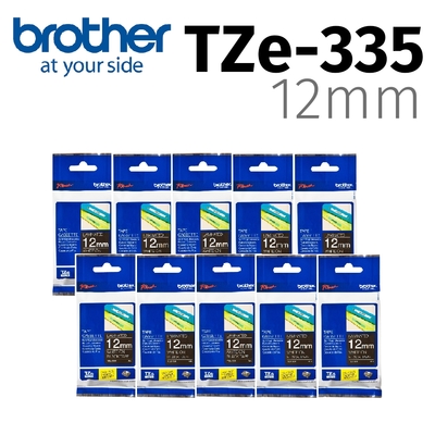 【10入組】brother TZe-335 特殊規格標籤帶 ( 12mm 黑底白字 )