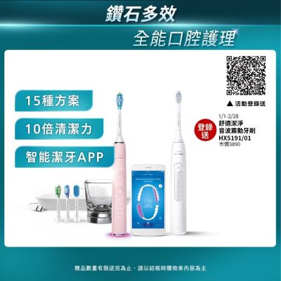 PHILIPS飛利浦 【Philips 飛利浦】Sonicare Smart 鑽石靚白智能音波震動牙刷/電動牙刷HX9924/22(典雅粉)