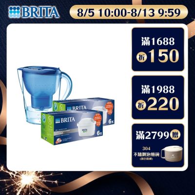 【BRITA官方】 Marella 馬利拉濾水壺藍3.5L+MXPRO12入去水垢濾芯(共13芯)