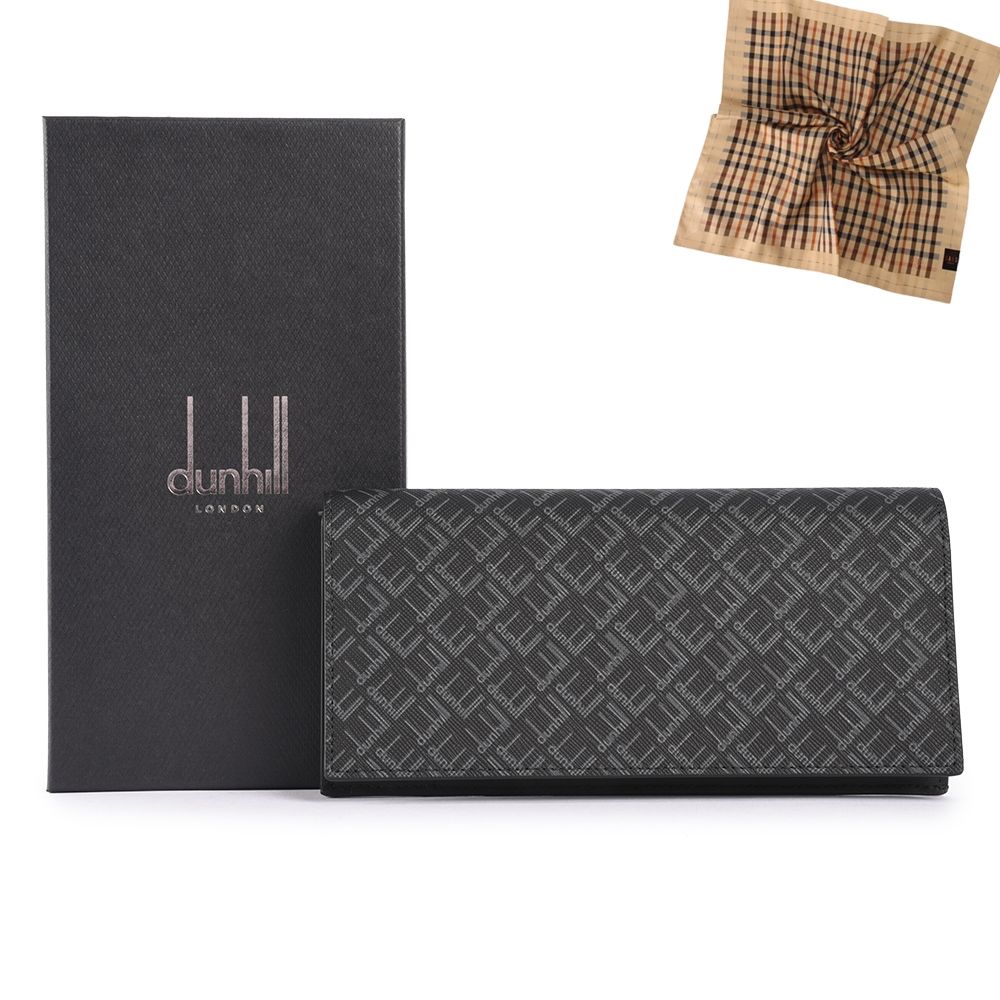 dunhill Signature滿版LOGO塗層帆布10卡格翻蓋長夾-黑色