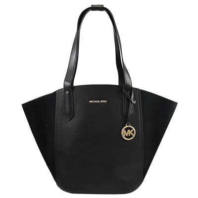 MICHAEL KORS PORTIA 絨面革拼接素色托特包(黑)