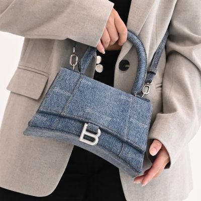 BALENCIAGA巴黎世家 BALENCIAGA Hourglass 個性牛仔布手提兩用沙漏包(單寧)