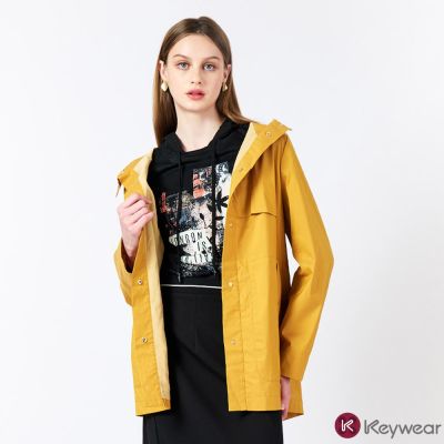 KeyWear奇威名品    長袖連帽分割外套(共2色)-芥末黃色