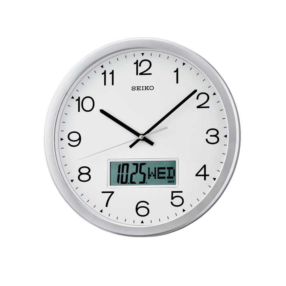 SEIKO 日本精工 雙顯恆動式秒針靜音掛鐘(QXL007S)-白/35cm
