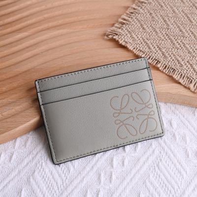LOEWE 羅威 烙印品牌LOGO簡約4卡隨身卡片夾(灰綠)