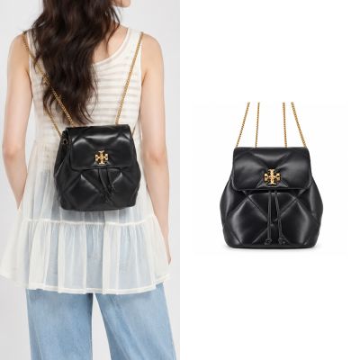 TORY BURCH KIRA 菱格紋絎縫翻蓋後背包(迷你/黑)