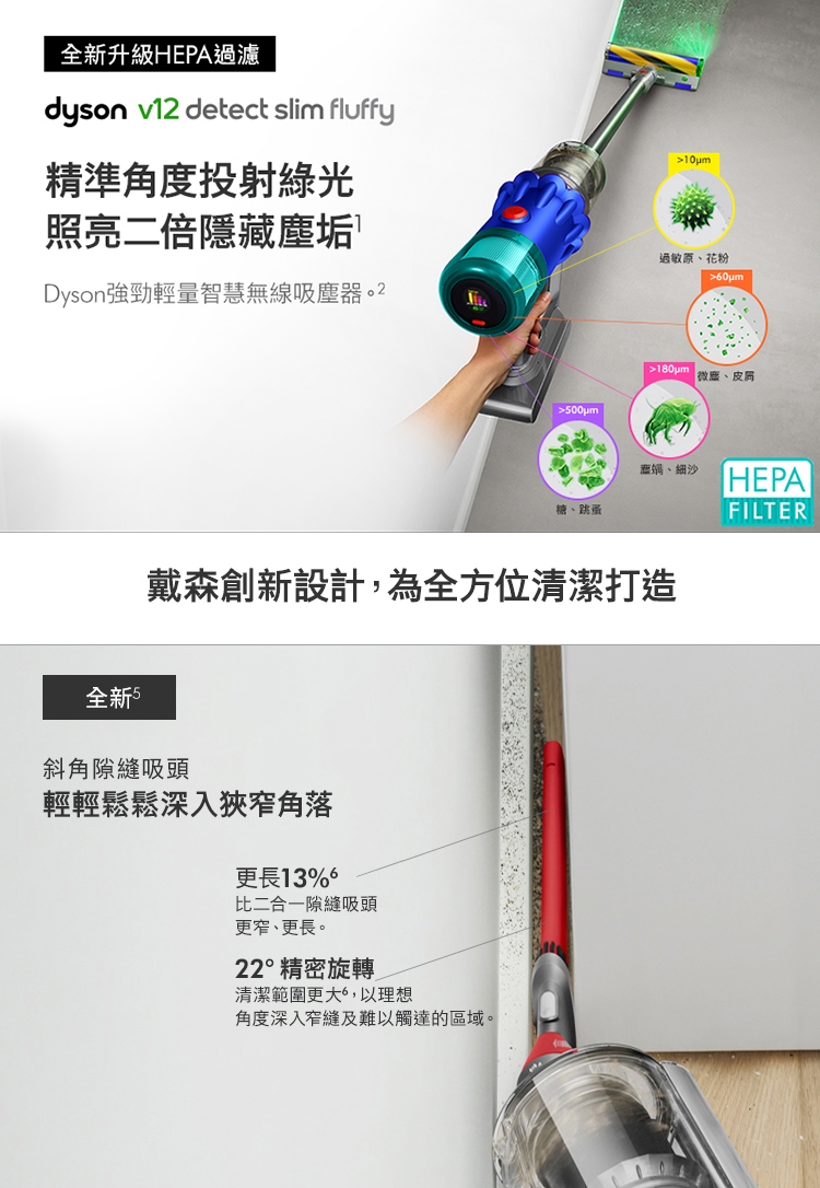 Dyson 戴森V12 Detect Slim Fluffy SV46 輕量智慧無線吸塵器(全新升級