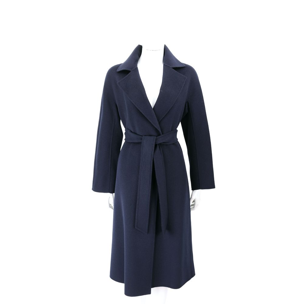 Max Mara-Studio CLES 羊絨毛絲線長袍式綁帶大衣 外套-多色可選 (深藍)