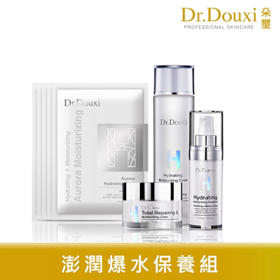 Dr.Douxi朵璽 Dr.Douxi 朵璽 澎潤爆水組(透顏露150ml+玻尿酸精華30ml+全效霜30ml+保水面膜5片)