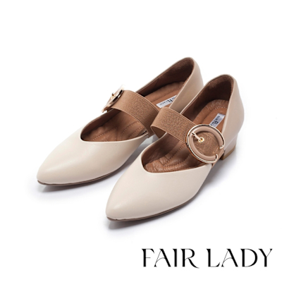 FAIR LADY 芯太軟 腰帶裝飾瑪莉珍中跟鞋 米 (602370)