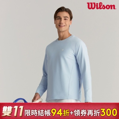 【Wilson】男裝 服飾 長袖T恤 長春花藍/白色(運動 休閒_舒適_網球服)