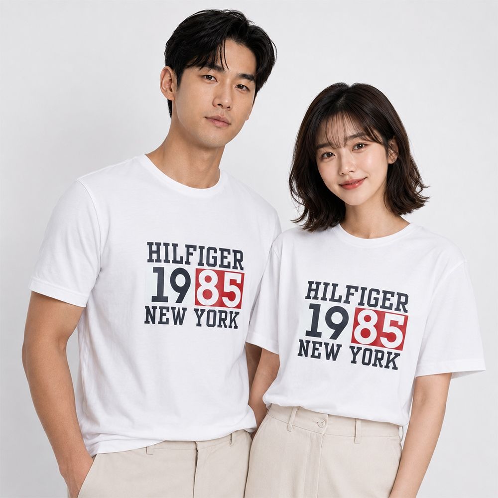 TOMMY 熱銷印刷1985Logo圖案短袖T恤-白色